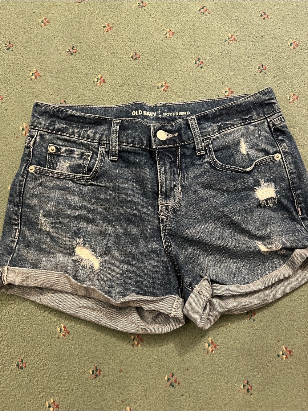 Old Navy Dark Blue Distressed Boyfriend Denim Shorts